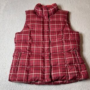 Eddie Bauer Vest Womens Large Red Premium Goose‎ Down Quilted Puffer Full Zip